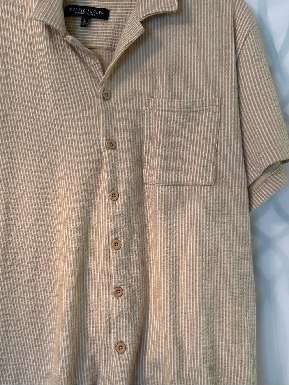 Rustic Souls Beige Seersucker Short-Sleeve Button-Down Shirt